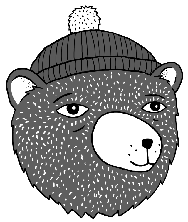 A cartoon of a bear wearing a bobble hat