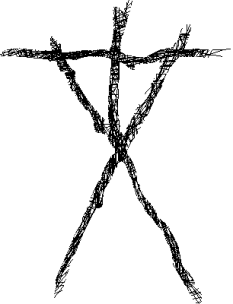 Cross hatch stick figure in Blair Witch style